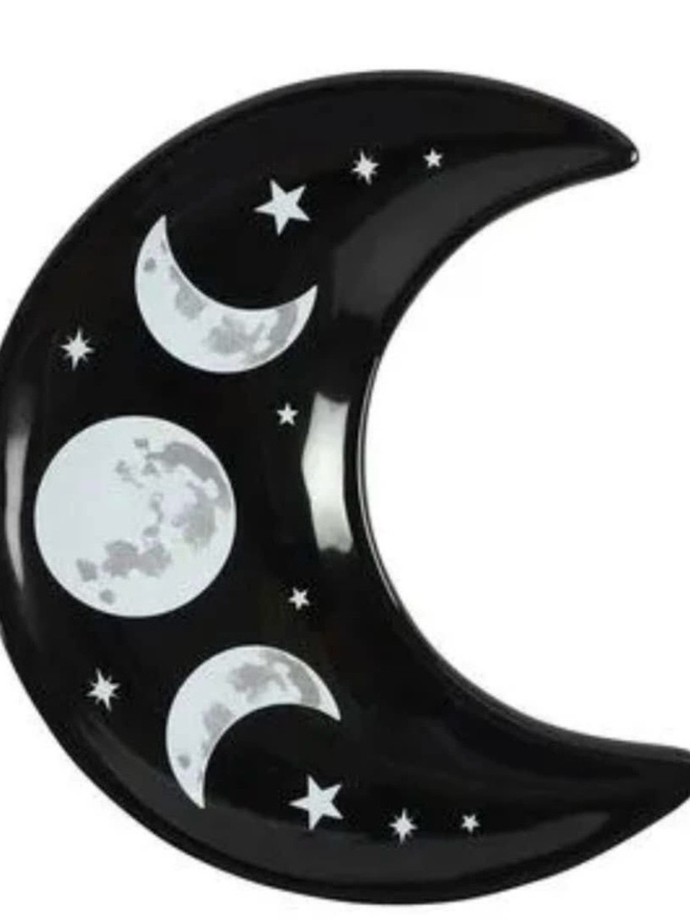 Crescent Moon Decorative Tray with Moon Phase Design - Black & White